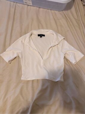 Lulu's Cream Ribbed Cropped Polo Top